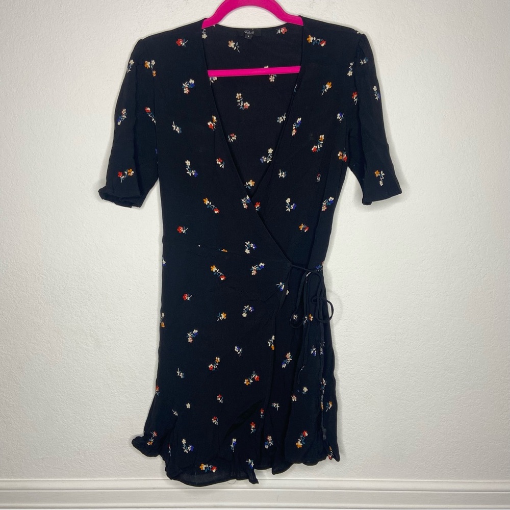 Rails Aimee Floral Ruffle Detail Wrap Black Dress Size S - Picture 3 of 9